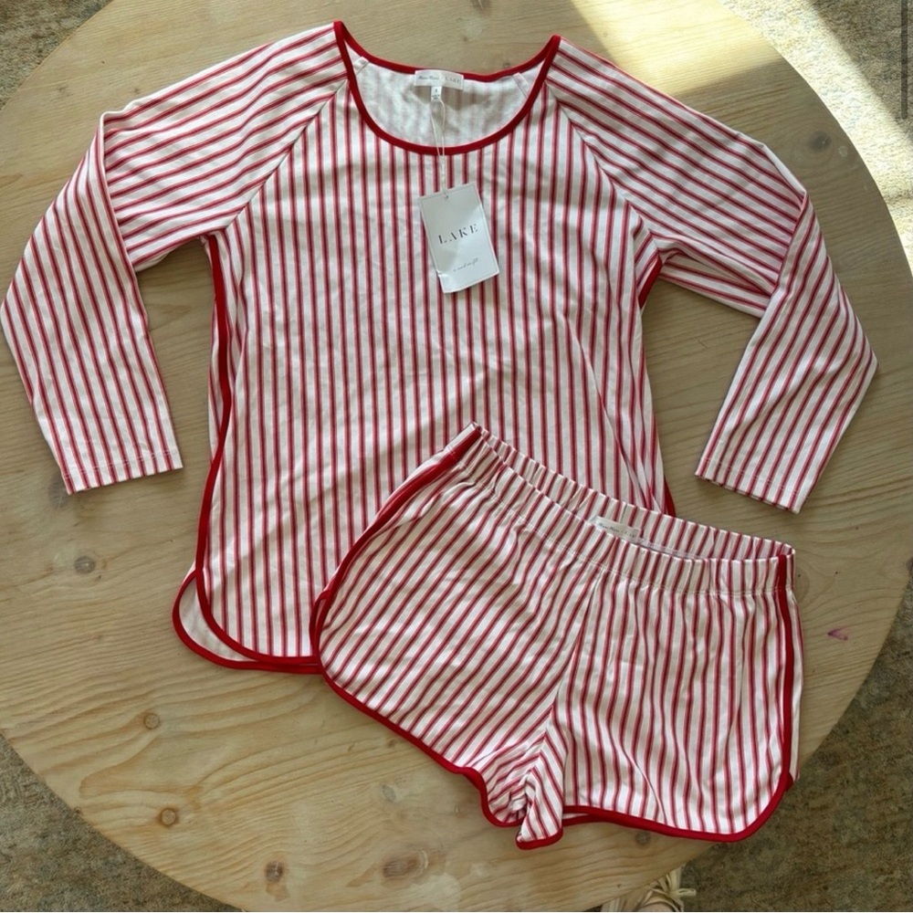 NWT LAKE red/white striped pajama set size small